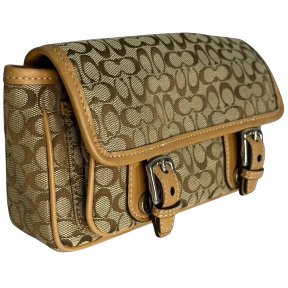 Coach Vintage Y2K Signature Jacquard Belt Bag Crossbody Tan Leather w Dust Bag - Picture 3 of 10